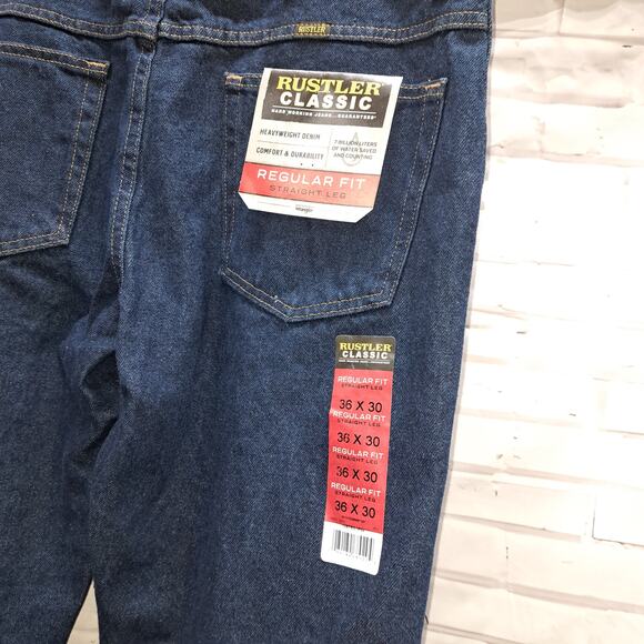 NWT Rustler Classic Men's Heavy Dark Denim Jeans Regular Fit  Straight Leg 36x30 - Picture 3 of 7